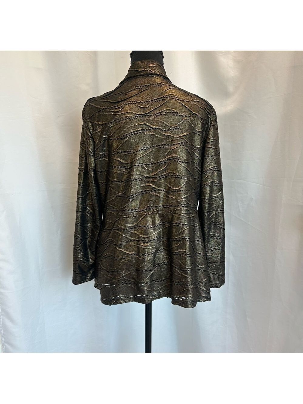 FRANK Lyman gold bronze metallic asymmetrical open front jacket Sz 12 NWOT - Picture 5 of 10